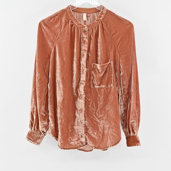Anthropologie Tops - Anthropologie Pilcro Velvet Femme Top Womens Size XS Button Front Pocket Blouse